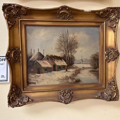 Vintage original painting by H. Wester Winter scene