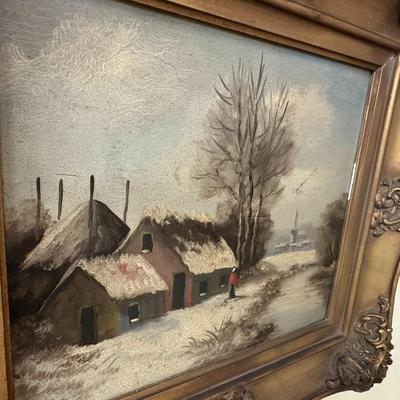 Vintage original painting by H. Wester Winter scene