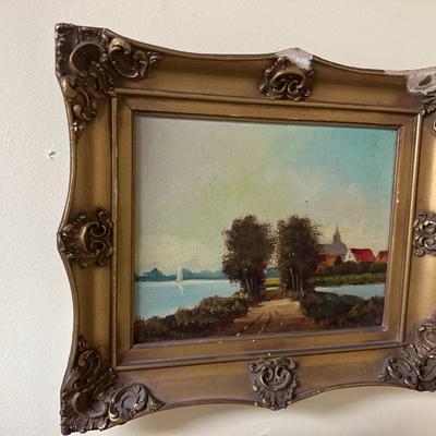 Vintage original painting of River scene by H.
