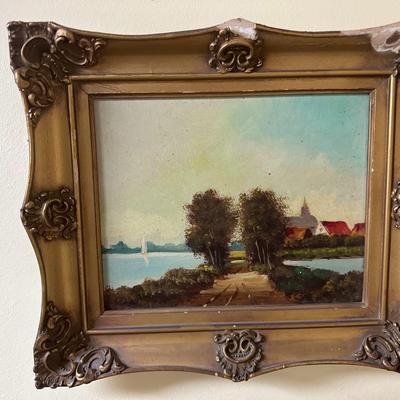 Vintage original painting of River scene by H.