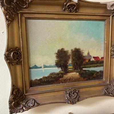 Vintage original painting of River scene by H.