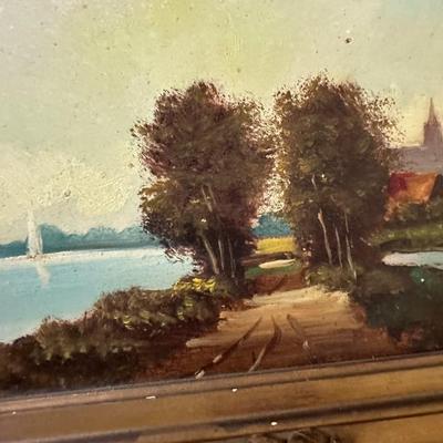 Vintage original painting of River scene by H.