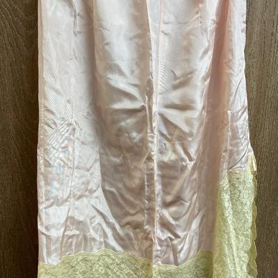 Vintage Slip, light pink with yellow lace, zips up, tailored
