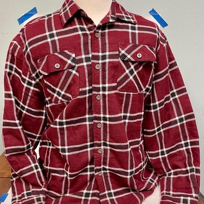 Wrangler Authentics Burgundy & Navy Plaid Fleece Lined Flannel Shirt men's size XL extra large