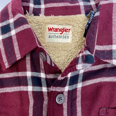 Wrangler Authentics Burgundy & Navy Plaid Fleece Lined Flannel Shirt men's size XL extra large