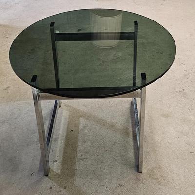 Round Glass-Top Table with Chrome Base