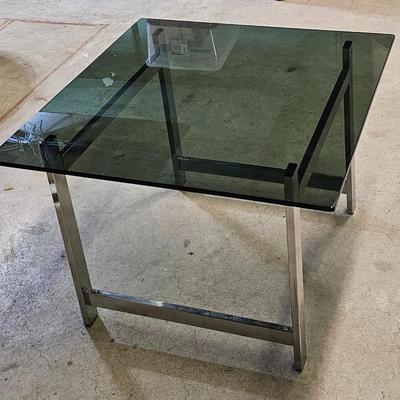 Square Glass-Top Table with Chrome Base