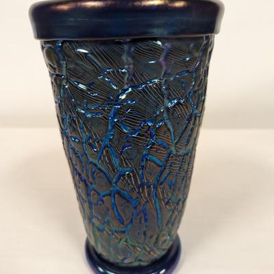 1981 Orient & Flume Blue Iirscene Crocodile Vase By S. Beyers