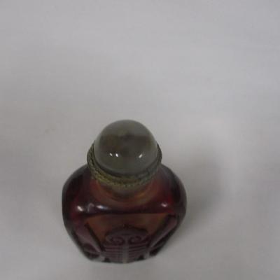 Oriental Carved Glass Snuff Bottle With Stopper