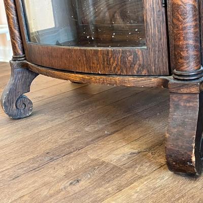 Antique Oak Bow Front Curio Cabinet