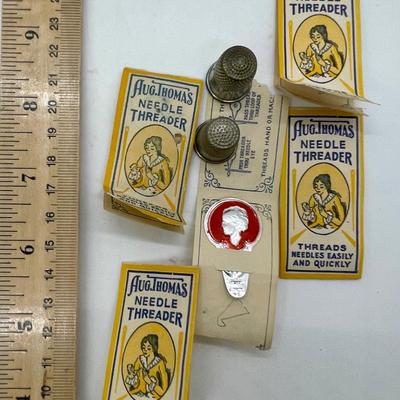 VIntage Sewing Notion Lot - Thimbles and Needle Threaders
