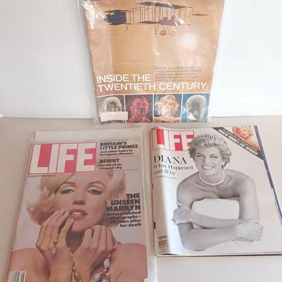 Three LIFE back issue magazines - Marilyn Monroe - Diana - Inside the Twentieth Century - 1965, 82' & 92'