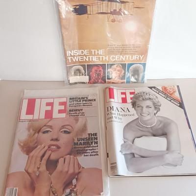 Three LIFE back issue magazines - Marilyn Monroe - Diana - Inside the Twentieth Century - 1965, 82' & 92'