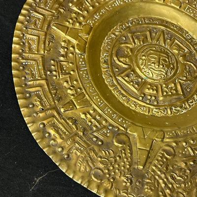 Vintage Aztec Brass, Sun Stone Calendar Plaque, Hammered Brass, Calendrio Azteca Piedra Del Sol, Tribal Primitive Gallery Wall Art