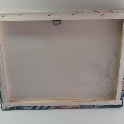 Canvas turtle wall art with driftwood and new candle