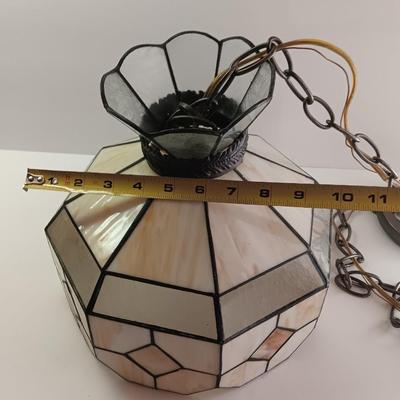 Electric stained glass hanging lamp with hardwire cord and chain