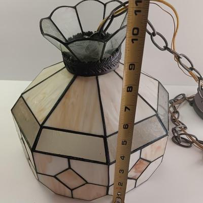 Electric stained glass hanging lamp with hardwire cord and chain