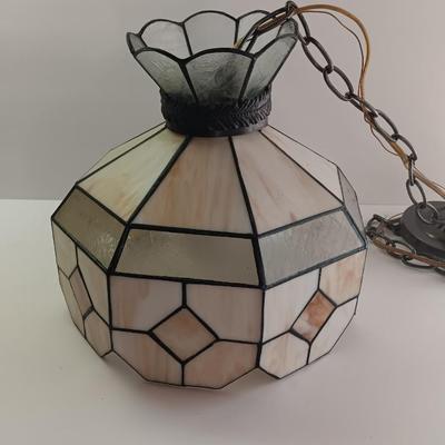 Electric stained glass hanging lamp with hardwire cord and chain
