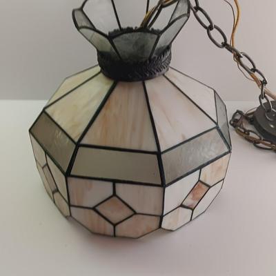 Electric stained glass hanging lamp with hardwire cord and chain