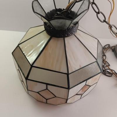 Electric stained glass hanging lamp with hardwire cord and chain