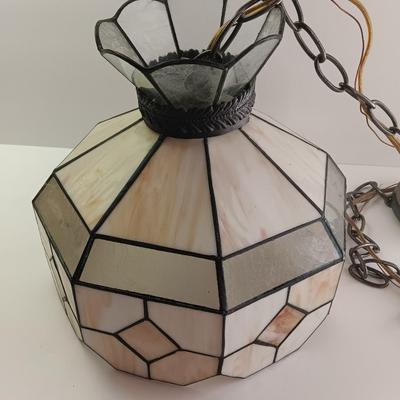 Electric stained glass hanging lamp with hardwire cord and chain