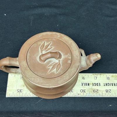 Antique Yixing Teapot of Zisha Clay 19thc Molded Prunus and Branch Handle