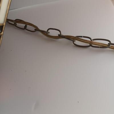 Electric stained plastic shade hanging lamp with hardwire cord and chain