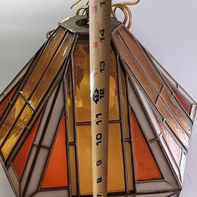 Electric stained plastic shade hanging lamp with hardwire cord and chain