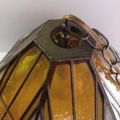 Electric stained plastic shade hanging lamp with hardwire cord and chain