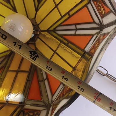 Electric stained plastic shade hanging lamp with hardwire cord and chain