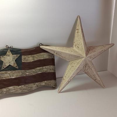 Wooden United States Flag with white metal star GOD BLESS THE USA!