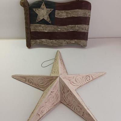 Wooden United States Flag with white metal star GOD BLESS THE USA!
