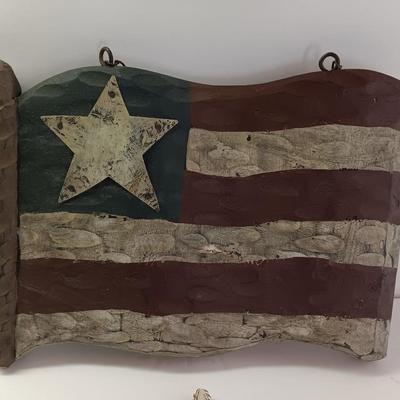 Wooden United States Flag with white metal star GOD BLESS THE USA!