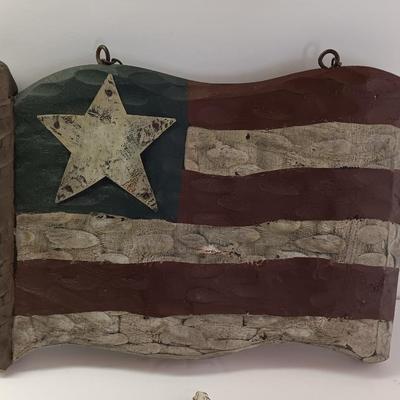 Wooden United States Flag with white metal star GOD BLESS THE USA!