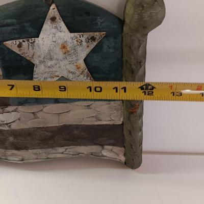 Wooden United States Flag with white metal star GOD BLESS THE USA!