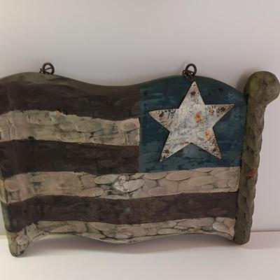 Wooden United States Flag with white metal star GOD BLESS THE USA!