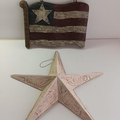 Wooden United States Flag with white metal star GOD BLESS THE USA!