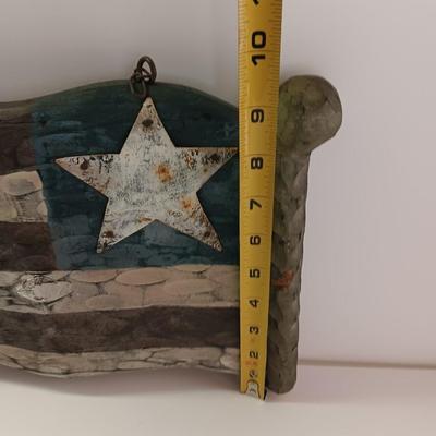 Wooden United States Flag with white metal star GOD BLESS THE USA!