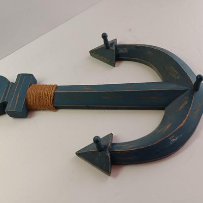 Nautical home decor - Anchor with hooks, rope and a Welcome Aboard life ring