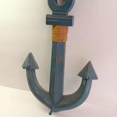 Nautical home decor - Anchor with hooks, rope and a Welcome Aboard life ring