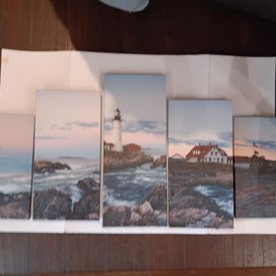 5 panel canvas wall art lighthouse beach ocean nautical scene