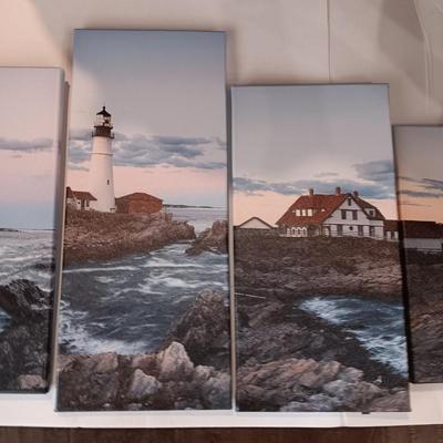 5 panel canvas wall art lighthouse beach ocean nautical scene