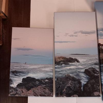 5 panel canvas wall art lighthouse beach ocean nautical scene