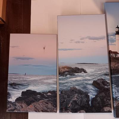 5 panel canvas wall art lighthouse beach ocean nautical scene