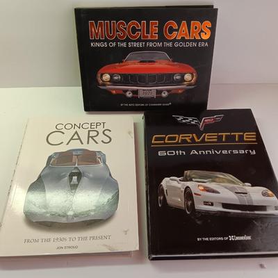 Three hardback books -Corvette - Muscle cars and Concept cars