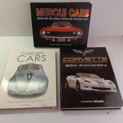 Three hardback books -Corvette - Muscle cars and Concept cars