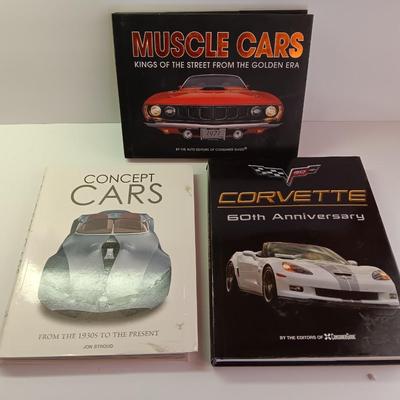 Three hardback books -Corvette - Muscle cars and Concept cars