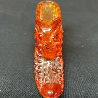 1960s Fenton Cathead Hobnail Tangerine Slipper Catchall