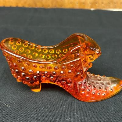 1960s Fenton Cathead Hobnail Tangerine Slipper Catchall