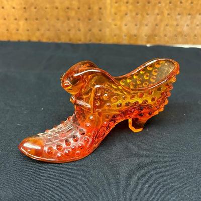 1960s Fenton Cathead Hobnail Tangerine Slipper Catchall